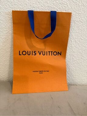 Louis Vuitton Small Orange Gift Bag with Blue Ribbon Handles, New